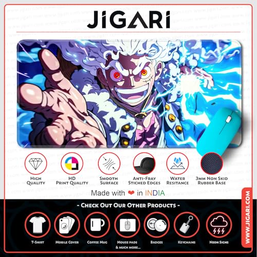 Image of Anime Theme Printed XL Extended Stich Edge Mousead | Smooth Surface Gaming Mousepad with Anti-Slip Rubber Base | 3mm Thick - 11 x 23 Inch (Lightning Luffy (P97))