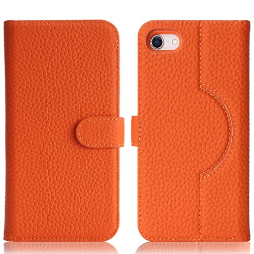 Image of Detachable Genuine Leather Case for iPhone SE 2020 / SE 2022 /7 /8 Wallet Case Magnetic 2in1 Removable Flip Cover Book Purse Compatible with Magsafe Charging Kickstand Card Holder-Orange