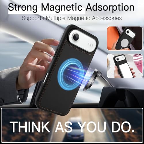 WPCase Capa carteira para iPhone Air [compatível com MagSafe] com suporte magnético para cartão para homens e mulheres, capa protetora de couro preto para iPhone 17 Air com suporte para carteira