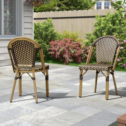 Image of PURPLE LEAF Outdoor Bistro Dining Chairs Set of 4, Bamboo Finish, Brown