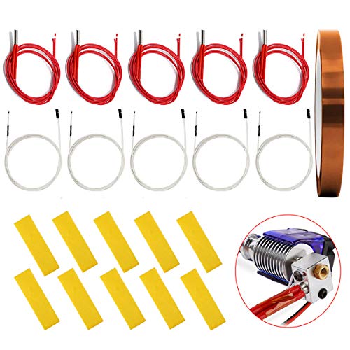 DAOKI 21PCS Heater Cartridge 24V 40W with NTC Thermistor 100K 3950,Temperature Heat Resistant Tape for 3D Printer with Thermistor Cartridge, Heat Resistant Tape, Heating Block Cotton