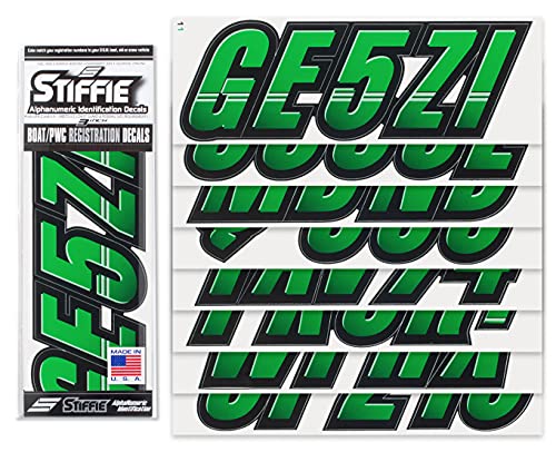 Image of STIFFIE Techtron Green /Black 3 inch Boat & PWC Registration Decals • Numbers Letters Stickers