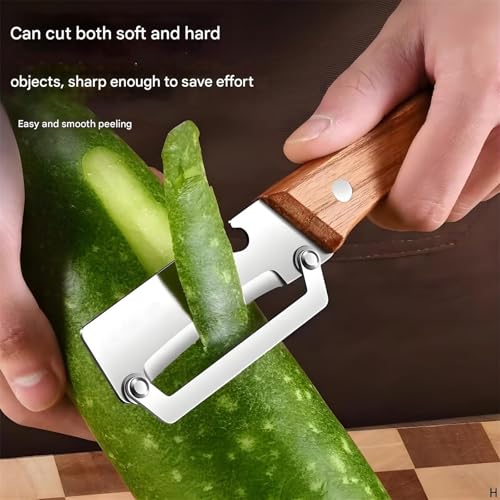 Image of 2026 New Multifunctional Vegetable Peeler for Kitchen, 3 in 1 Multi Functional Wooden Handle Peeler and Bottle Opener, Scallion Slicer, Kitchen Vegetable Peelers for Scallion,Fruit (B*1)