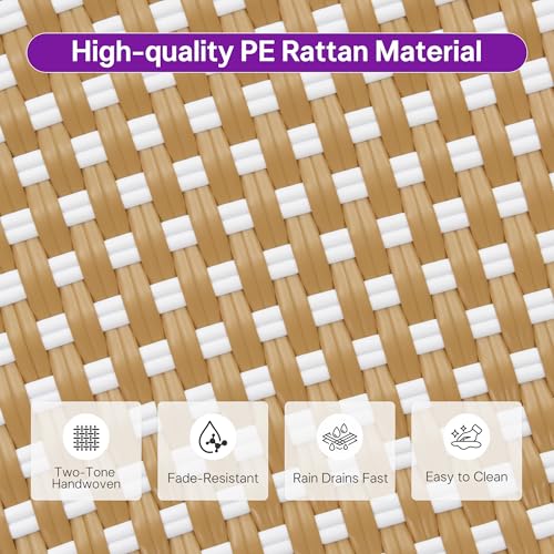 Image of PURPLE LEAF Patio Round Counter Height Stool Set of 2 Outdoor Backless Barstools Aluminum Frame in Champagne Finish with Amber & White Woven Rattan for Indoor Kitchen Dining Bistros Cafe Restaurant