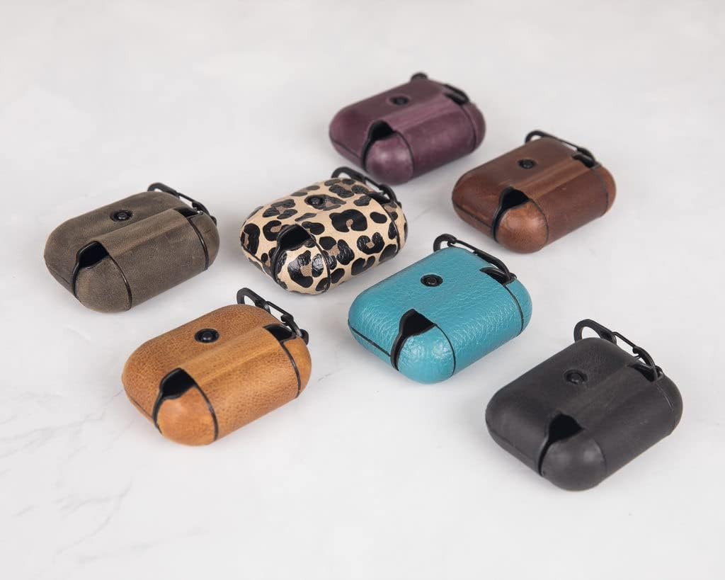 HARDISTON Genuine Leather Handmade Apple AirPods Pro - Hard Case with Keychain Clip - Support Wireless Chargers - Compatible with AirPods Pro (Leopard)