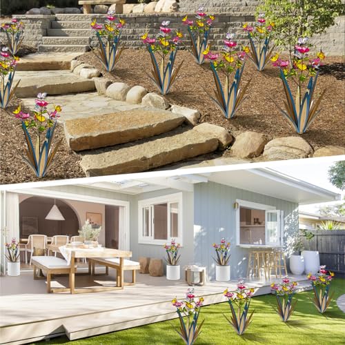 Image of TOMBABY Garden Outdoor Butterfly Enlarge Thickened Wind Resistant Metal Agave Garden Art Metal Plant Country Sculpture Statue Decorations Ornaments Artificial Waterproof Butterflies(Blue 2pcs)