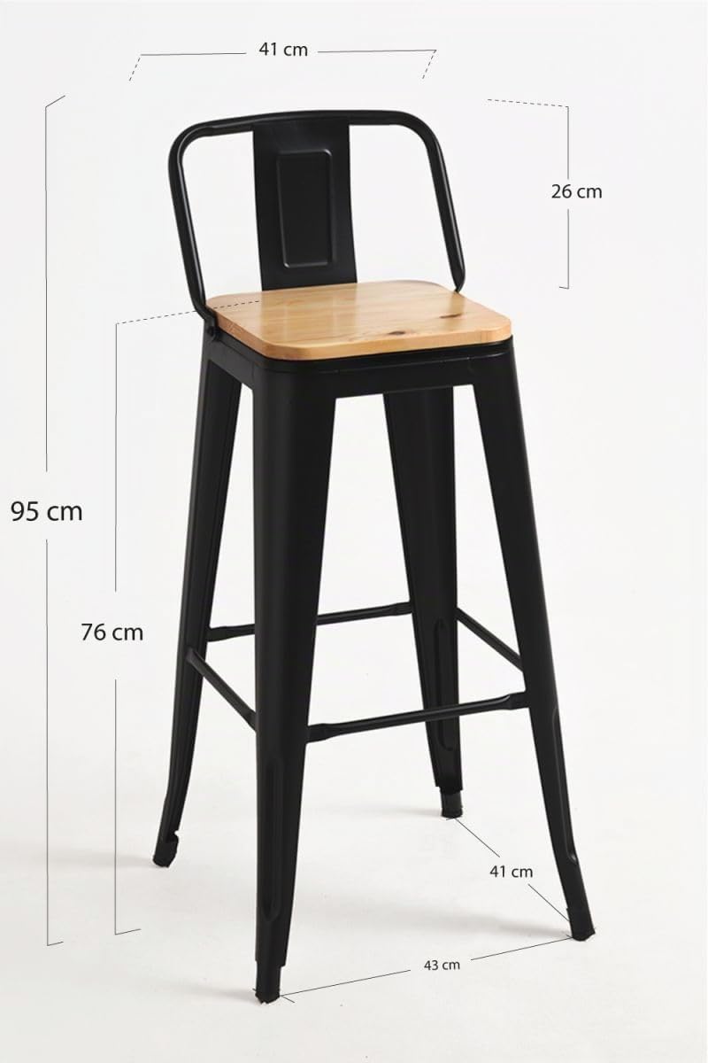 Regalos Miguel - Taburete Torix Respaldo Madera Natural 95 cm - Negro Mate