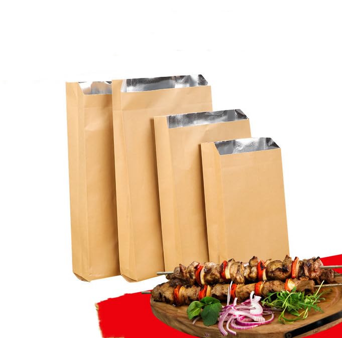 Foil Hamburger Wrappers,Aluminium Foil Lined Bags Storage Temperature, Perfect For Sandwiches,BBQ,Hot Dog,Kraft Food Wrapping Paper Sheets For Picnic,Festival (Brown, Large(Pack Of 100