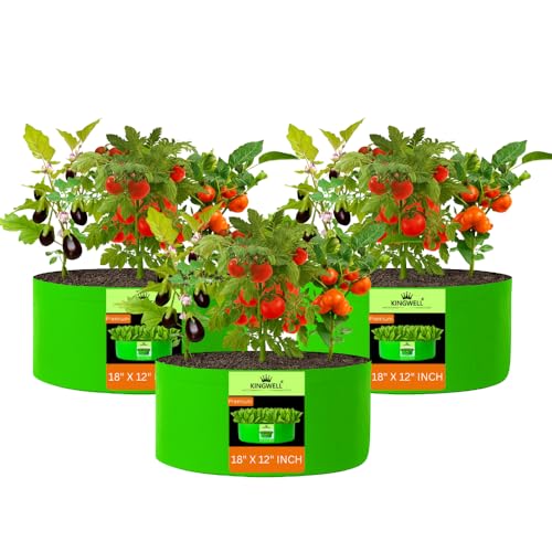 Image of Kingwell Plant Grow Bags 18x12 inches, Bags for Plants Gardening Home, Grow Bags for Terrace Gardening- Pack of 3