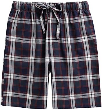 Cotton Lounge Pants for Men - 100% Woven Soft Cotton Plaid Check Lounger Sleeping Pajama Pants with Pockets