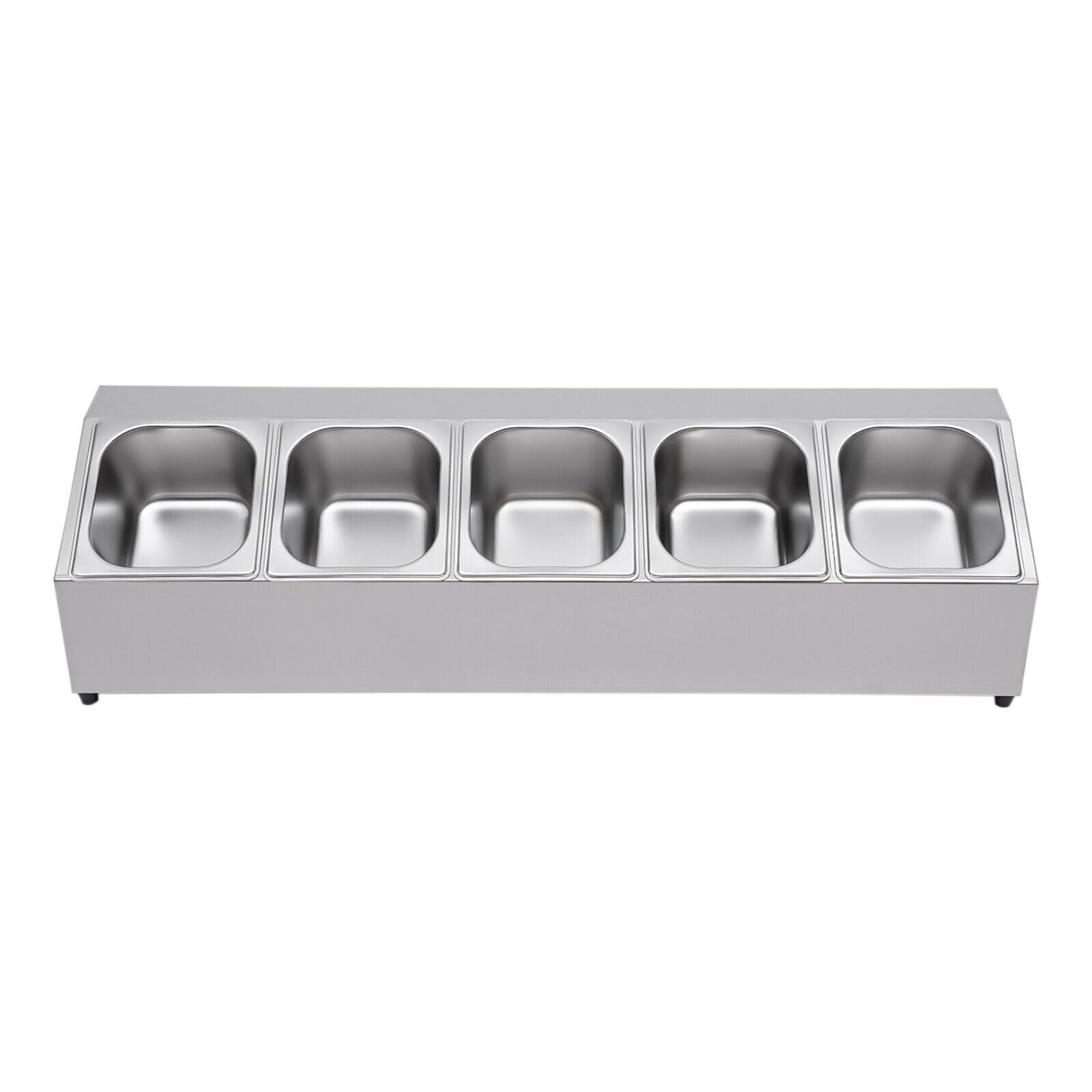 Recipiente de acero inoxidable GN con 5 recipientes GN y 5 tapas, recipiente gastronorm, recipiente para ingredientes, para restaurantes, tiendas calientes, tiendas de té con leche, fruterías