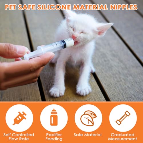 Rseuphiee Aufzuchtflasche, Haustier Fütterung Silikon Nippel, katzenmilch Aufzuchtflasche für undewelpen Kitten, mit Spritzen, Futterspritzen Kleintiere, für Welpen Hund Katze oder andere Haustiere