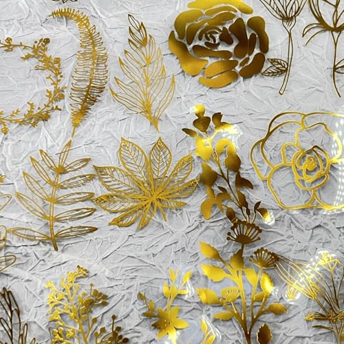 Image of 50PCS Boughs and Flowers Stickers Aesthetic PET Stickers Gold Stamp Decal Waterproof Decorative Decals for Scrapbook DIY Crafts Album Bullet Journal Planner Water Bottles Laptop Phone (Gold Stamp-C)