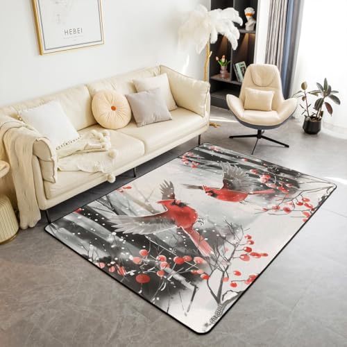 Homewish Alfombra decorativa para sala de estar para niños, diseño de cardenales rojos, 150 x 200 cm, decoración de árbol de Navidad, para niñas, niños, adolescentes, decoración de dormitorio, velas