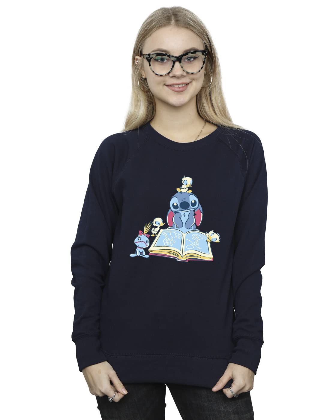 Absolute Cult Women's Navy Blue Disney Lilo & Stitch Reading A Book Sweatshirt 5XL
