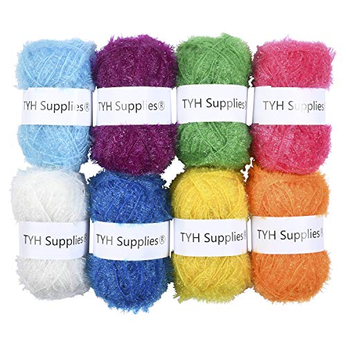 TYH Supplies 8 Skeins Scrubbing Dish Scrubber Yarn Rainbow Color for Crochet & Knitting Multi Pack Variety Colored Assortment 66 Yards Each Skein