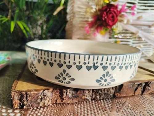 Image of Niyara Stoneware Handmade Ceramic Stylish Premium Serving Bowls /Salad Tray Microwave Dishwasher Safe (Grey jhalar Set of 3)