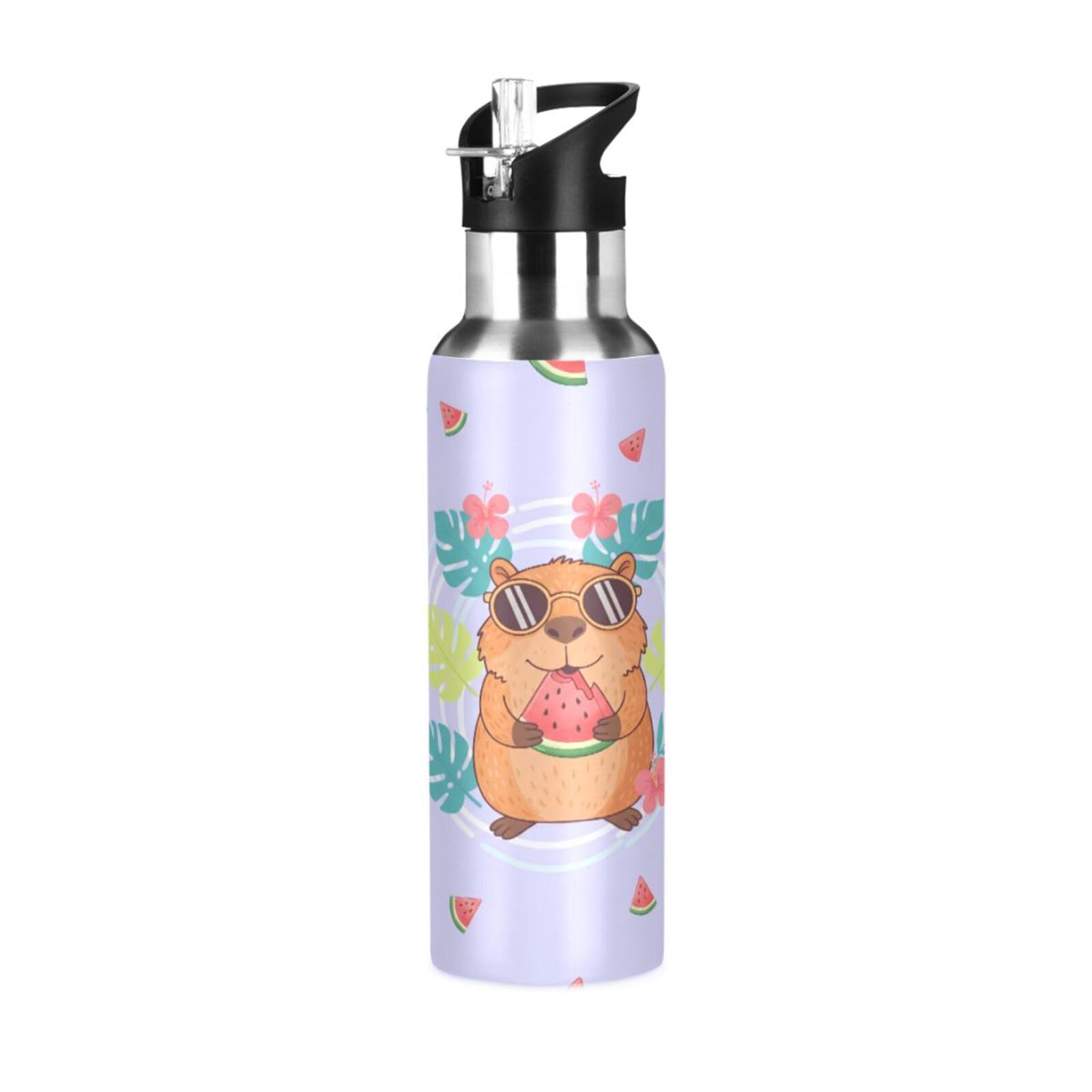 Cgiub Capybara Insulated Water Bottle with Straw & Lid 600 ml BPA Free Leakproof Stainless Steel Water Bottle Vacuum Double Wall Wide Mouth Sports Cupg
