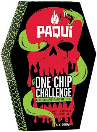 Paqui One Chip Challenge 2023, Hottest Chip Made with Carolina Reaper and Naga Viper Peppers, Gluten Free and Non-GMO, 0.21 Ounce