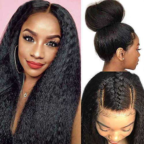 Kinky Straight Lace Front Wig,MSGEM 14 inch 150% Density Mongolian Kinky Straight Lace Front Wigs Human Hair,Kinky Straight Remy Wig