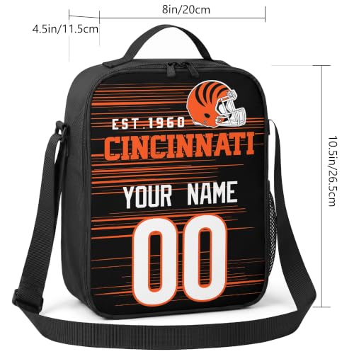 Image of Cincinnati Lunch Bag Custom Name and Number Personalized Gifts | Custom Personalized Lunch Box for Men Women