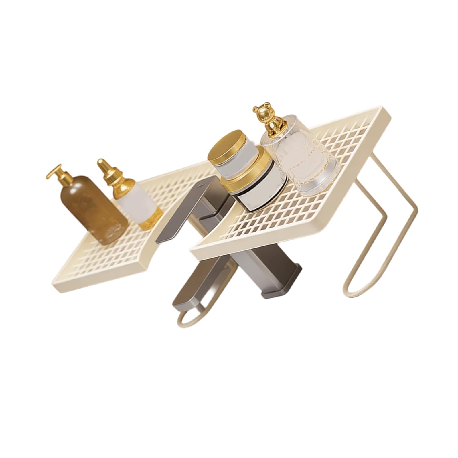 Alloneslife White Iron Bathroom Shelf Over The Sink Storage Rack Space Saving Design Countertop Organiser Rack For Home Essential Bathroom Shelf