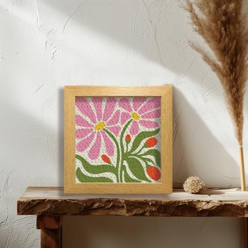Image of BEUNITONE Flower Beginners Punch Needle kit Handcraft Embroidery Starter Kits for Adults Punch Stitching Kit with Instruction, Threader, Needle and Square Punch Needle Frame for Wall Decor 9.4''x9.4''