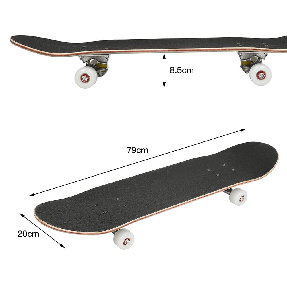 Sarah Skateboard für Jugendliche und Erwachsene - Komplettes Skateboard für Anfänger und Profis (Schwarz)