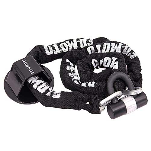 FD-MOTO Steel 4KG 1.8M*10mm Chain Lock + Ground Wall Anchor Anti-Theft Heavy Duty for Motorbike Motorcycle Scooter Bike Bicycle ATV Black&White