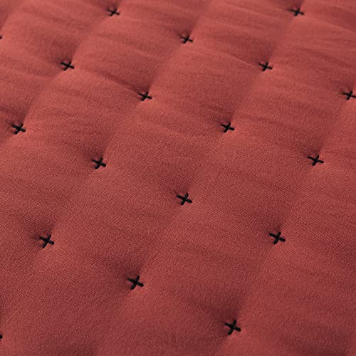 Burnt Orange California Cal King Size Quilt Bedding Sets With Pillow Shams, Red Oversized Lightweight Soft Bedspread Coverlet, Quilted Blanket Thin Comforter Bed Cover, 3 Pieces, 118X106 Inches #TOP3