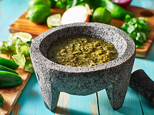Genuine Handmade Mexican Mortar and Pestle, Molcajete de Piedra Volcanica Mexicana, Perfect for Homemade Salsas, Guacamole, and other Molcajete Plates | Made in Mexico (8 IN)