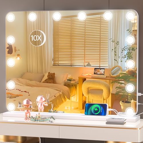 Espejo de maquillaje rectangular con luces LED blancos