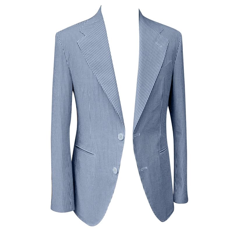 HBDesign Men's Striped Seersucker Tailored Slim and Light Men's Casual Single Suit Jacket