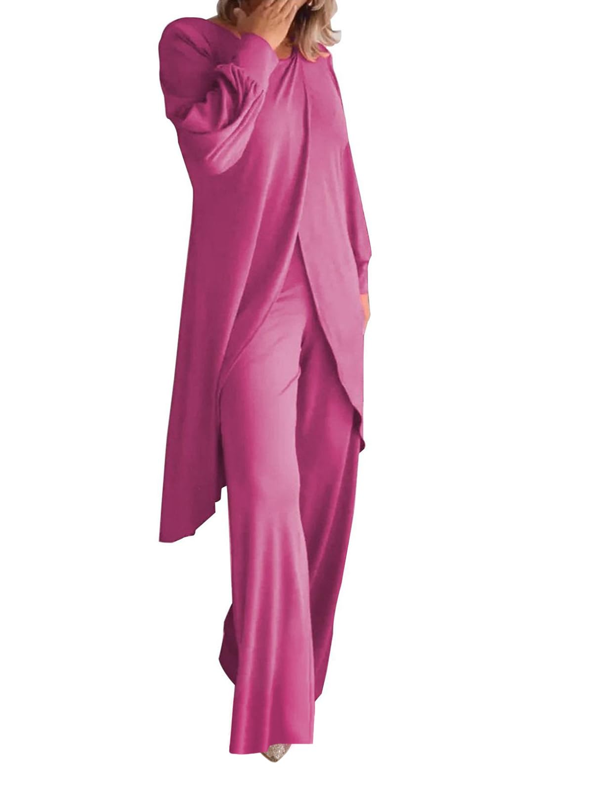 Fall Sets Women 2 Piece Outfits Long Sleeve Tunic Tops and Wide Leg Trouser Pants Plus Size Lounge