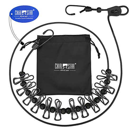 Chialstar Upgrade Travel Clothesline, Portable Retractable Adjustable Elastic Travel Camping Windproof Clothes Line