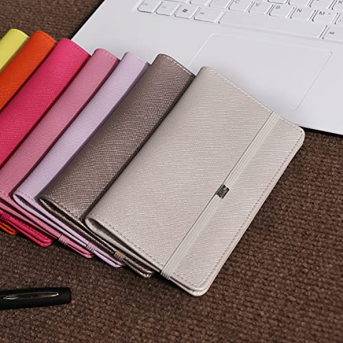 Image of LOLOMLO Checkbook Cover for Duplicate Checks, Stripes Criss Cross Embossed PU Leather Check Book Holder for Top Side Tear Register, RFID Blocking Wallet with Elastic Strap & Pen Slot, Light Champagne