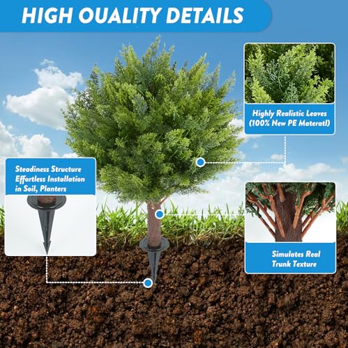 Image of 2 Pack Artificial Cedar Topiary Ball Trees 24 inch UV Resistant Outdoor Decor