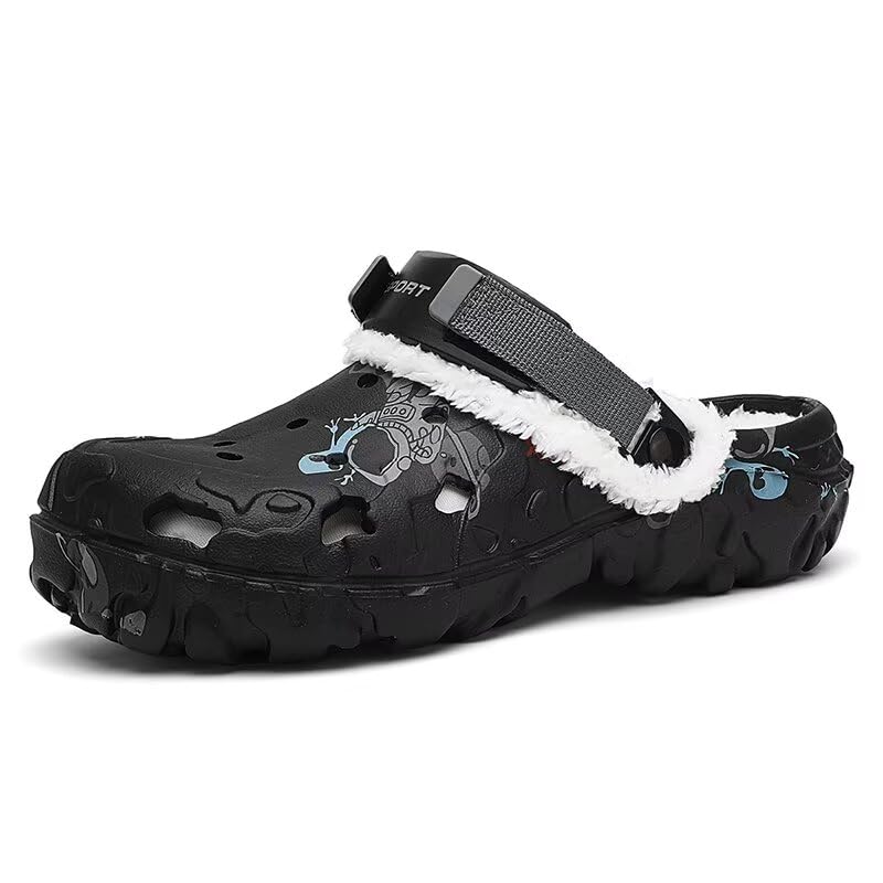 Image of Men's Printed Fuzzy Lined Clogs Winter Slip On Shoes