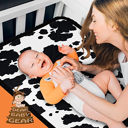 Image of Dear Baby Gear - Reversible Baby Blankets - Soft Nursery Blanket for Newborn - Toddler Blankey - Throw Blanket for Boys & Girls - Infant Blankets - 43x33 (Holstein Cow w /Black Ruffles)