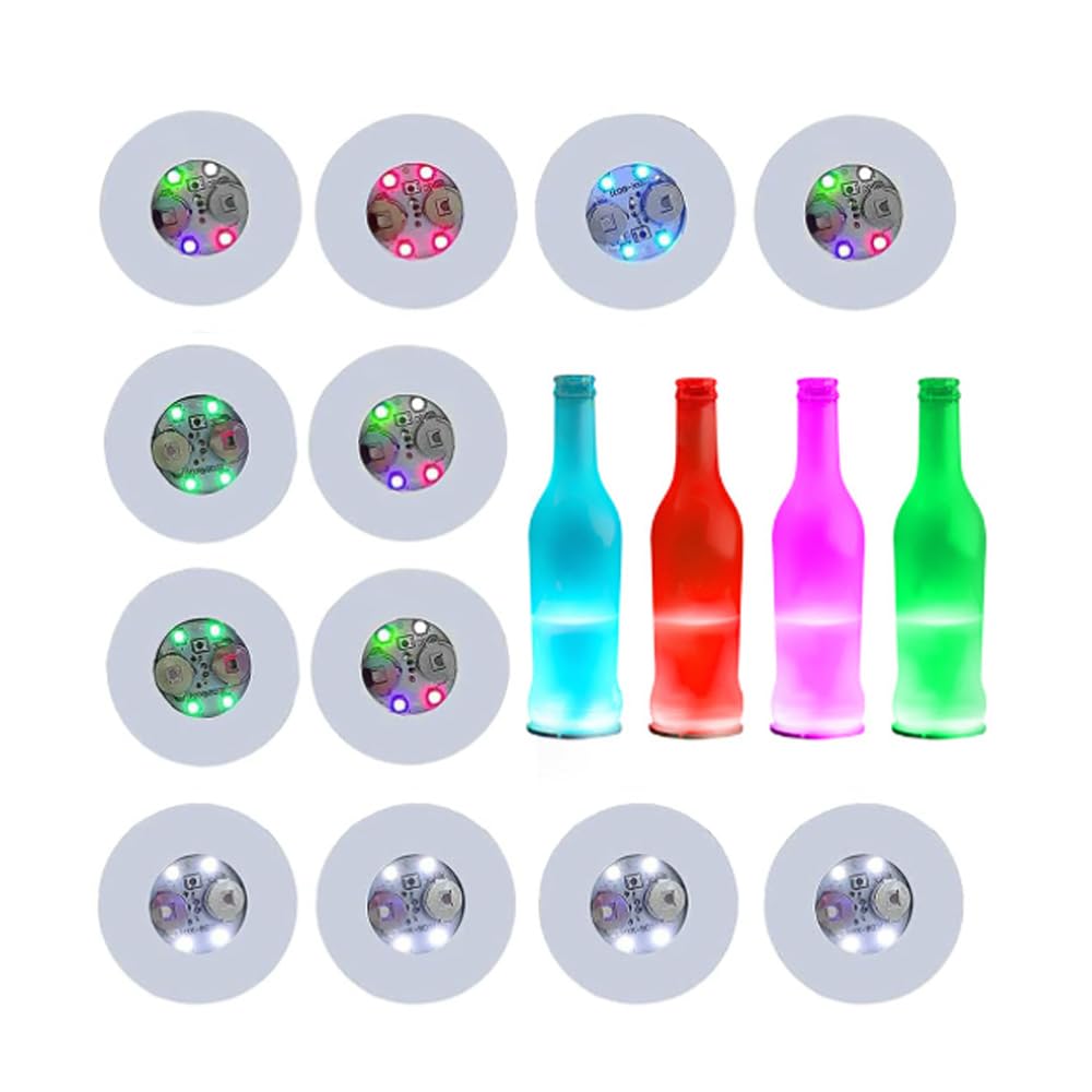 Kopinma LED Coaster, 12 Pack Light Up Coasters, LED Bottle Lights, LED Sticker Coaster Discs Light Up for Bottles, Glasses, and Cups Flash, Prom Decor, Christmas Coasters, Bar Gaming Nights