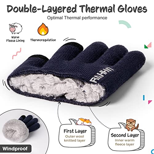 Image of Rahhint Kids Winter Gloves for Boys Girls Children Toddler Thermal Wool Knit Gloves with Insulated Fleece Lining Keep Hand Warm Gift