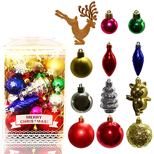 JJW Bolas de decoración de árboles de Navidad, colgantes de Navidad de colores en caja, 30 colgantes de adornos de Navidad para la decoración de tiendas de bodas navideñas (#1)