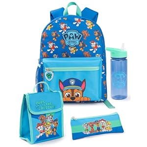Paw Patrol Boys Backpack Set | Kids 4 Piece Blue & Green Rucksack Bundle with School Bag, Pencil Case, Lunch Bag & Water Bottle | Chase Dog Crew Graphic Complete Matching Set | Back to School Gifts Paw Patrol Boys Backpack Set Kids 4 Piece Blue Green Rucksack Bundle with School Bag Pencil Case Lunch Bag Water Bottle Chase Dog Crew Graphic Complete Matching Set Back to School Gifts