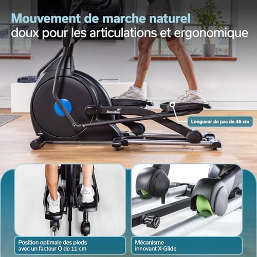 Skandika Vélo elliptique Carbon Champ, Vélo elliptique Pliable, 32 Niveaux de Résistance, 19 Programmes, Frein Magnétique, Écran LED, Bluetooth, Kinomap, Masse d'inertie 24KG, Max 150KG – Image 3