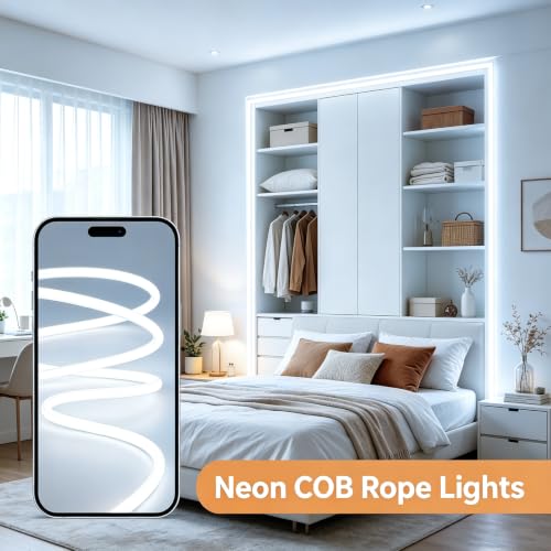 Image of iNextStation 32.8FT Neon LED Light Strip 6500K White with Dimmer and Plug