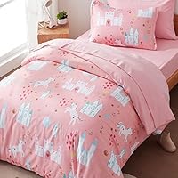 SLEEP ZONE Cute Printed Kids Duvet Cover Set Twin Size 2 Pieces - Super Soft Comforter Cover with 1 Pillow Sham, Easy Care Zipper Closure (Unicorn Castle, Twin)