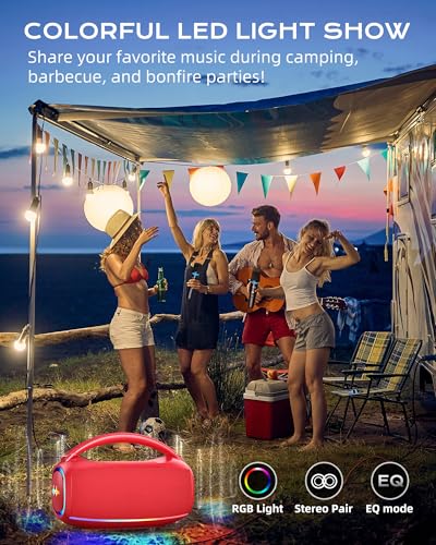 Image of Portable Bluetooth Wireless,60W Loud Speaker with Bass,12H Playtime,IPX5 Waterproof,Stereo Loud Sound,Deep Bass,for Pool,Work,Beach,Outdoor,Workshop,Gift Portable Speaker with TWS (Red)