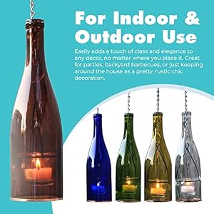 Hanging Wine Bottle IndoorOutdoor Lantern Lights Decorative Lights Votive Candle Holder Great for Rustic Wedding Decorations Patio Decor or Garden Decor Assorted 4pcs