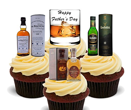Made4You Happy Father's Day, Whisky Lover - Decoración comestible para tartas u0096 oblea de pie para cupcakes, 12 unidades