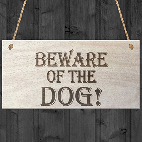 Image of Red Ocean Beware Of The Dog Wooden Hanging Shabby Chic Plaque Gift